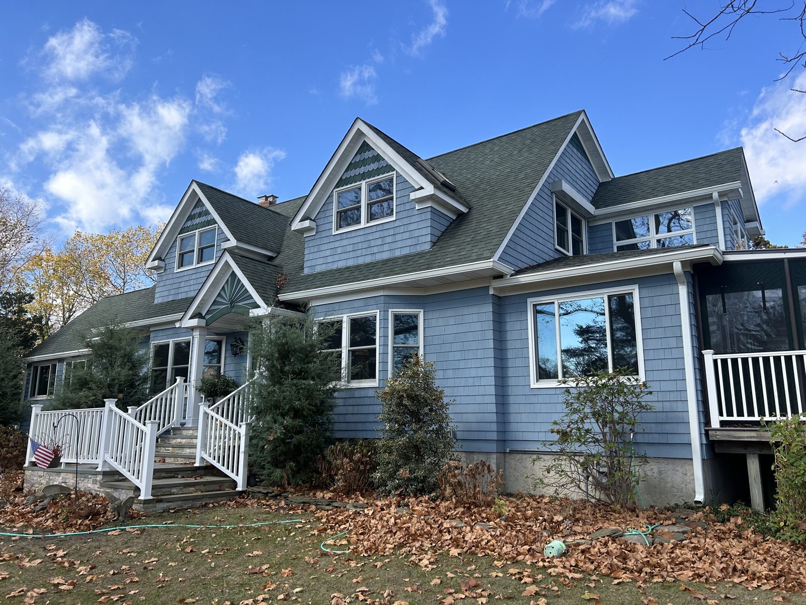 Clean asphalt roof shingles after soft wash, Bayport NY